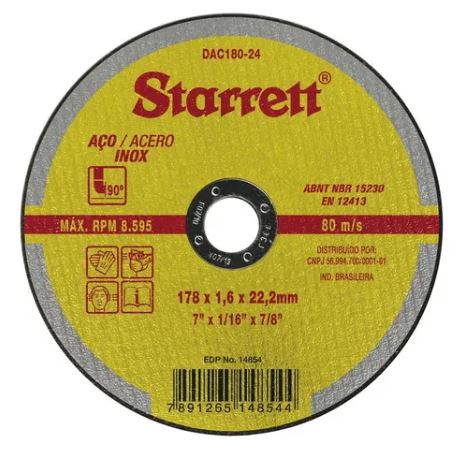 DISCO DE CORTE (180MM) 7"X1,6X22 - STARRET