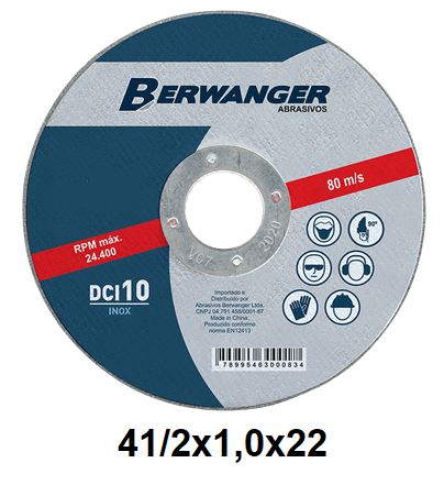 DISCO DE CORTE (115MM) 4.1/2X1,0X22 - BERWANGER