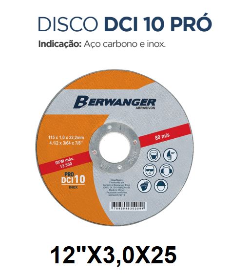 DISCO DE CORTE (305MM) 12"X2,5X25 - PRO LARANJA - BERWANGER