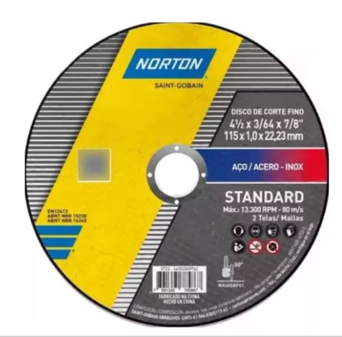 DISCO DE CORTE (115MM) 4.1/2X1,0X22 - NORTON STANDART 