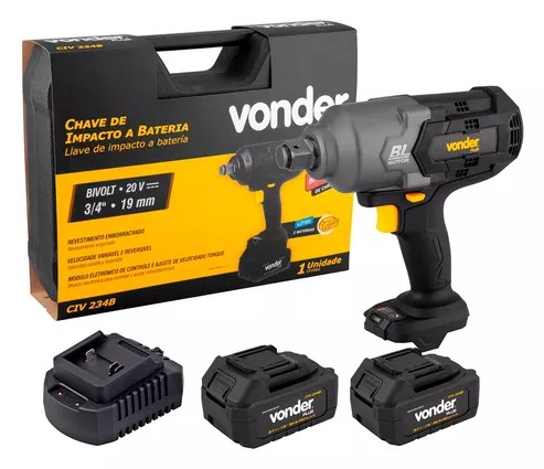 CHAVE IMPACTO 20V 3/4 KIT MALETA+2BAT+CARR CIV234B - VONDER PLUS