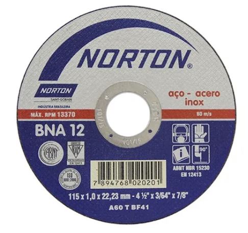 DISCO DE CORTE (115MM) 4.1/2X1,0X22 - NORTON BNA12 