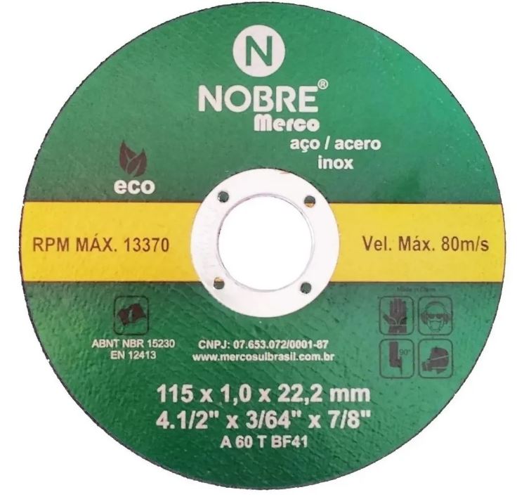 DISCO DE CORTE (115MM) 4.1/2X1,0X22 - MERCOSUL