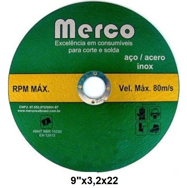 DISCO DE CORTE (230MM) 9"X3,2X22 - MERCOSUL